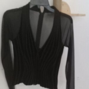 Lillie Rubin Black Sheer Long-Sleeve V-Neck Blouse